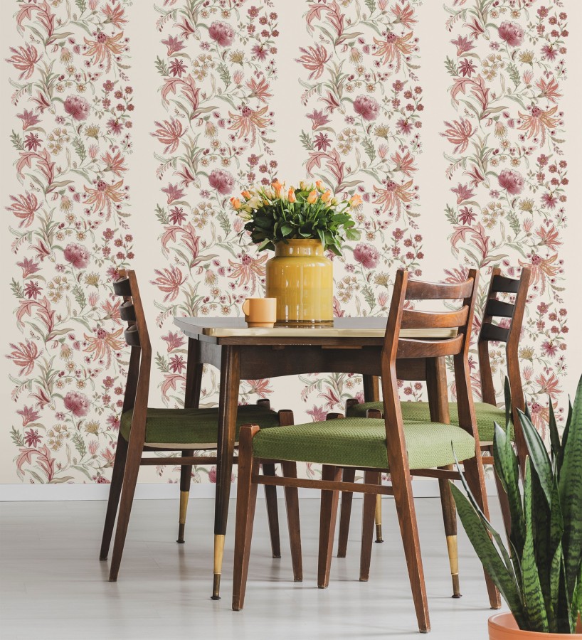 Papel pintado flores acuarela con colores burdeos y rosa  Giverny Painterly 683757