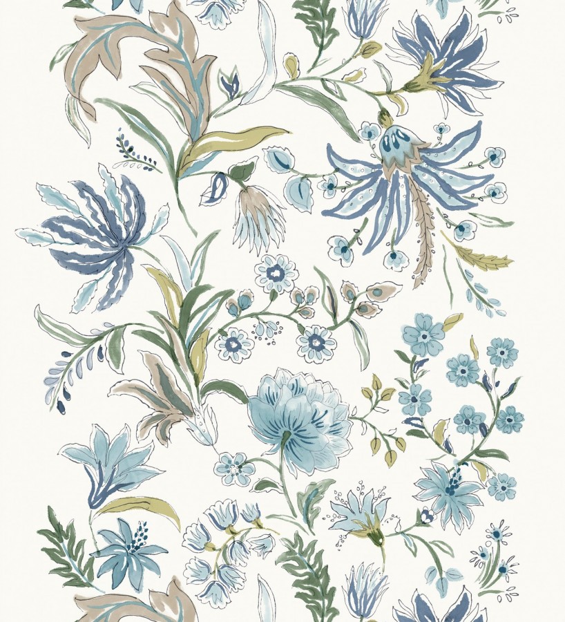 Papel pintado flores acuarela con colores azules y verdes  Giverny Painterly 683758