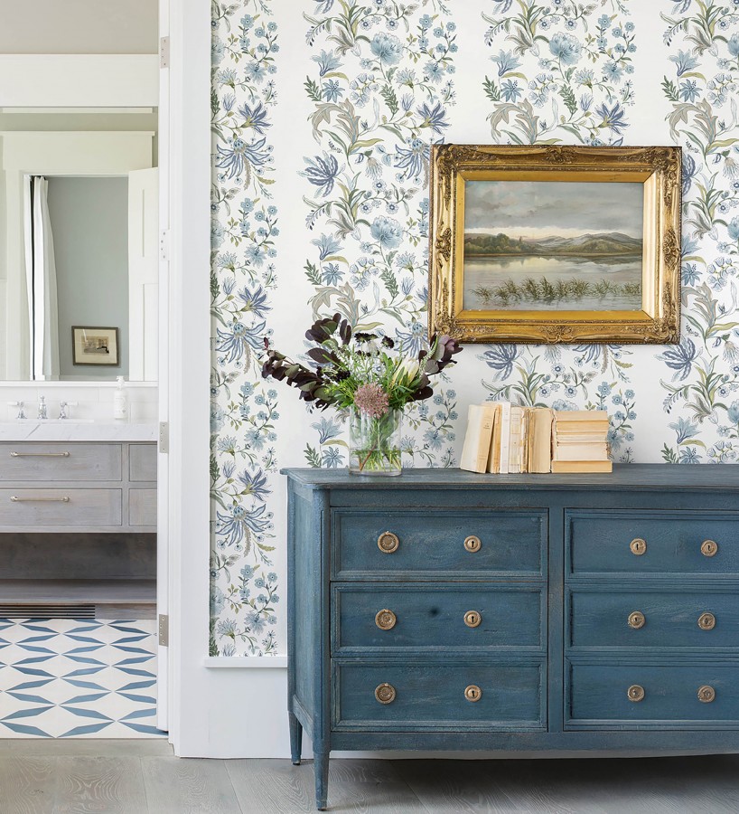 Papel pintado flores acuarela con colores azules y verdes  Giverny Painterly 683758