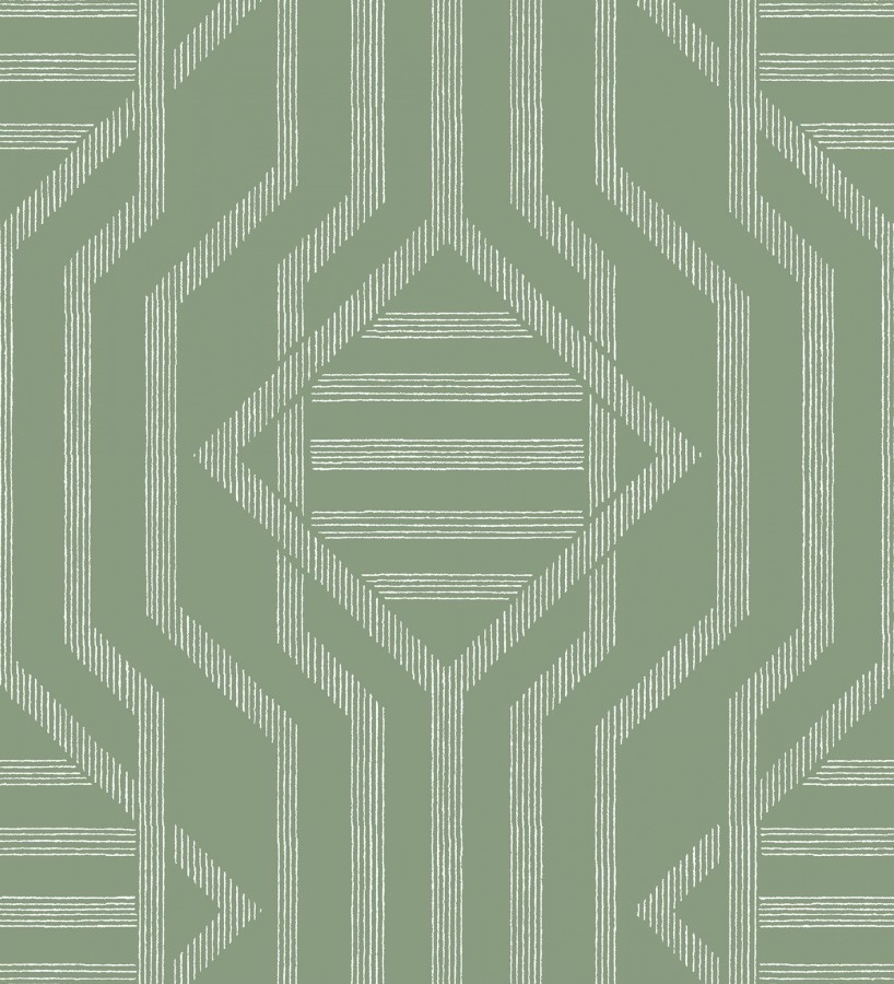 Papel pintado laberinto pictórico verde salvia  Cambridge Symmetry 683761
