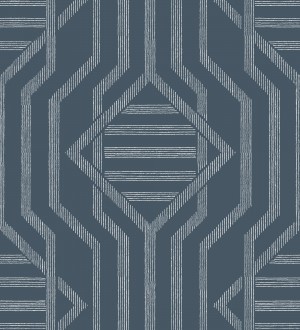 Papel pintado laberinto pictórico azul oscuro Cambridge Symmetry 683762