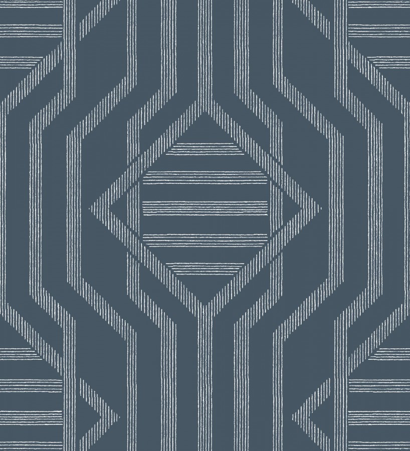 Papel pintado laberinto pictórico azul oscuro  Cambridge Symmetry 683762