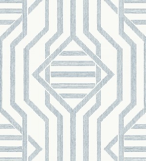 Papel pintado laberinto pictórico azul y blanco Cambridge Symmetry 683763