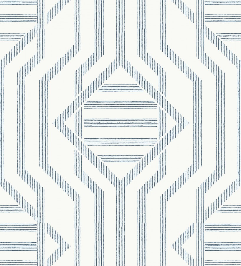 Papel pintado laberinto pictórico azul y blanco  Cambridge Symmetry 683763