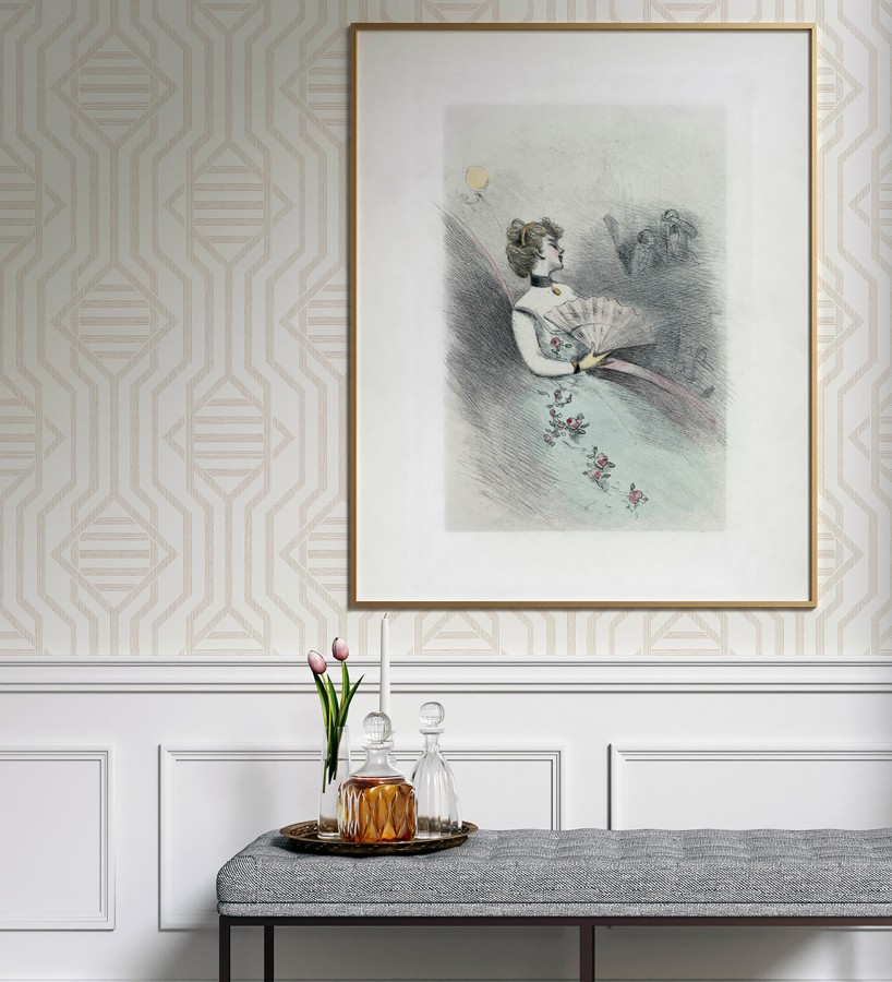 Papel pintado laberinto pictórico color arena  Cambridge Symmetry 683764