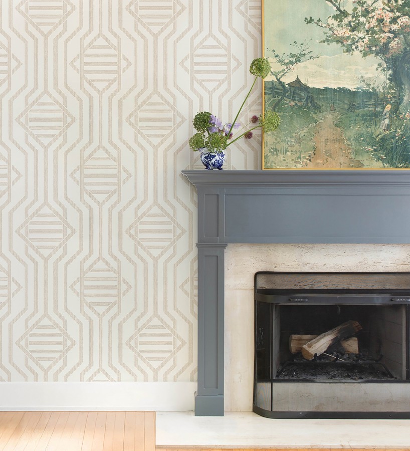 Papel pintado laberinto pictórico color arena  Cambridge Symmetry 683764