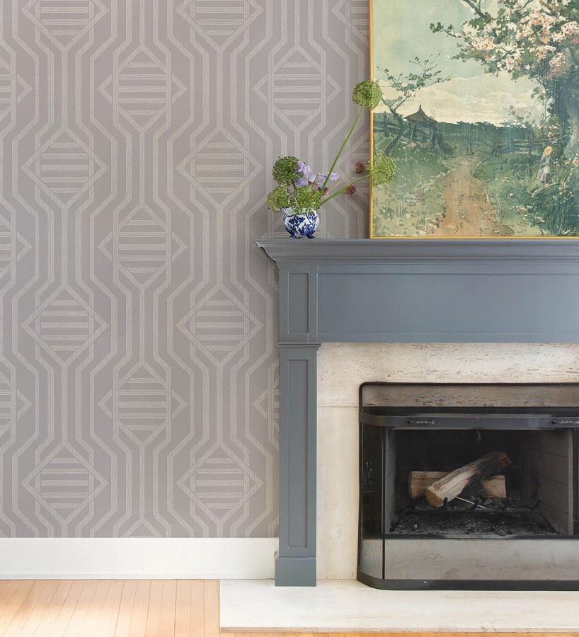 Papel pintado laberinto pictórico fondo rosa  Cambridge Symmetry 683765