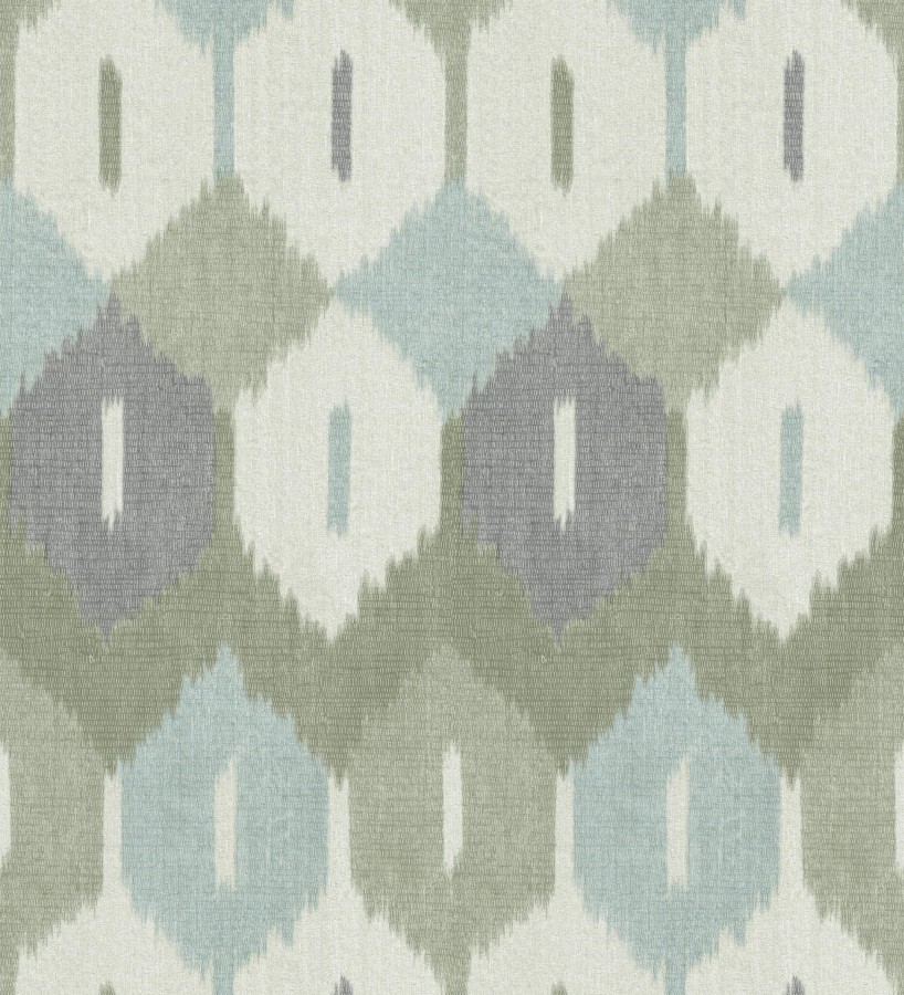 Papel pintado de rombos Ikat colores celeste y verde  Samarkand Ikat 683766