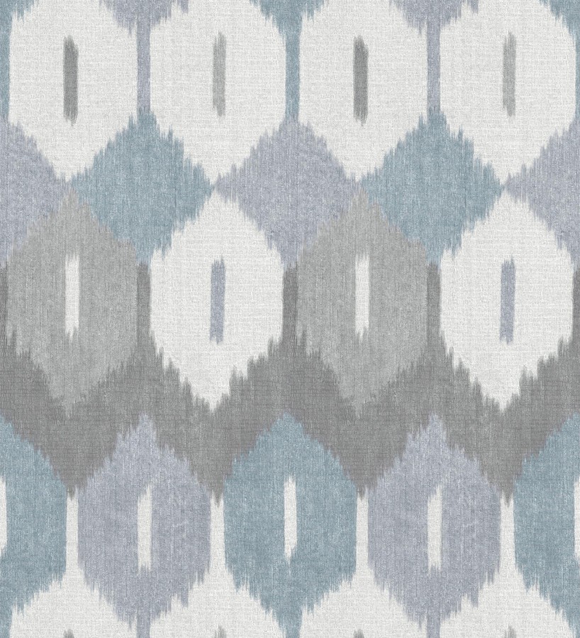 Papel pintado de rombos Ikat colores azul denim y gris carbón  Samarkand Ikat 683767
