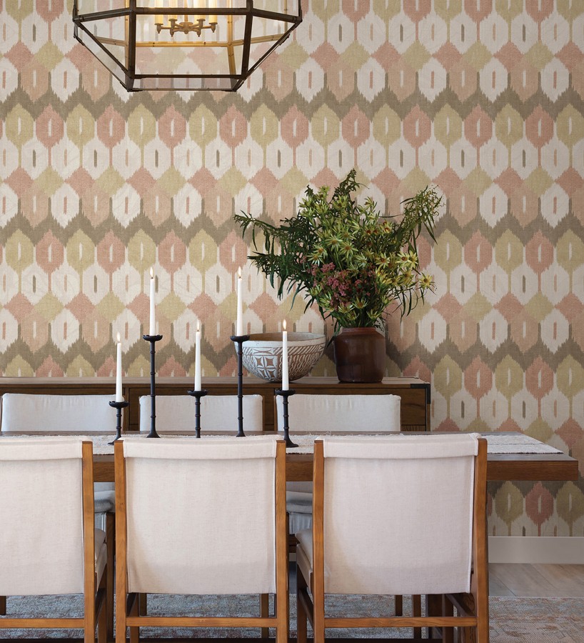 Papel pintado de rombos Ikat colores ocre y terracota suave  Samarkand Ikat 683768