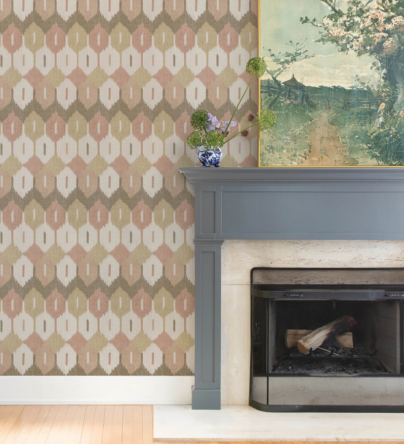 Papel pintado de rombos Ikat colores ocre y terracota suave  Samarkand Ikat 683768