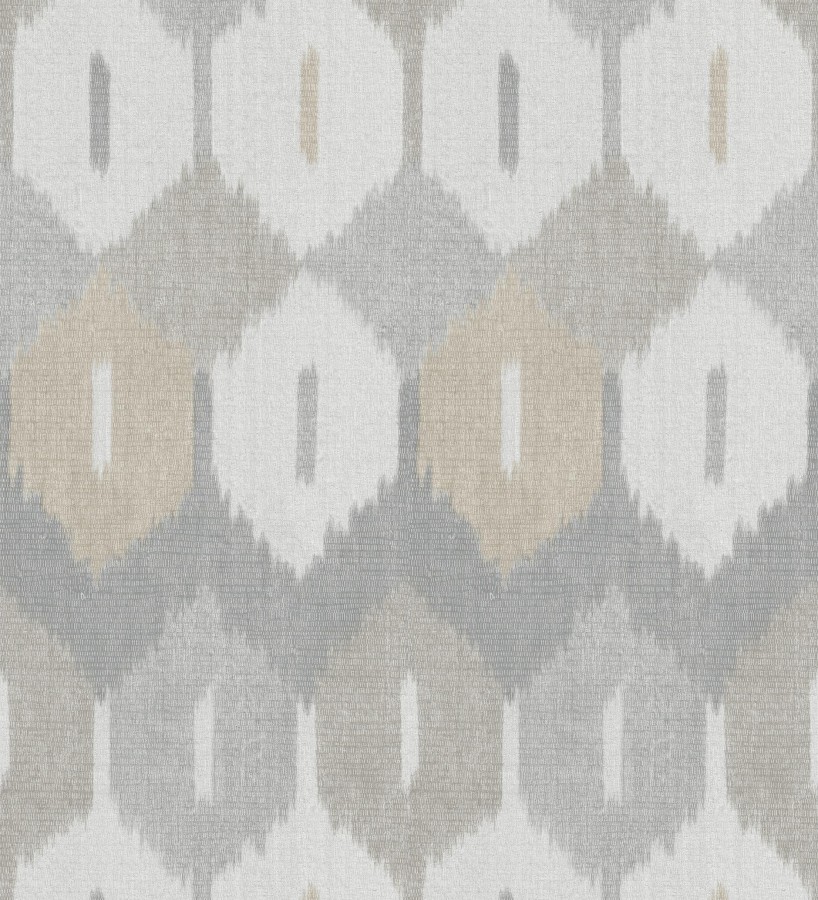 Papel pintado de rombos Ikat colores gris piedra y arena suave  Samarkand Ikat 683769