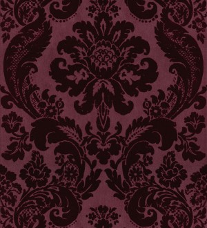 Papel pintado damasco en relieve con terciopelo color burdeos Adagio 683772