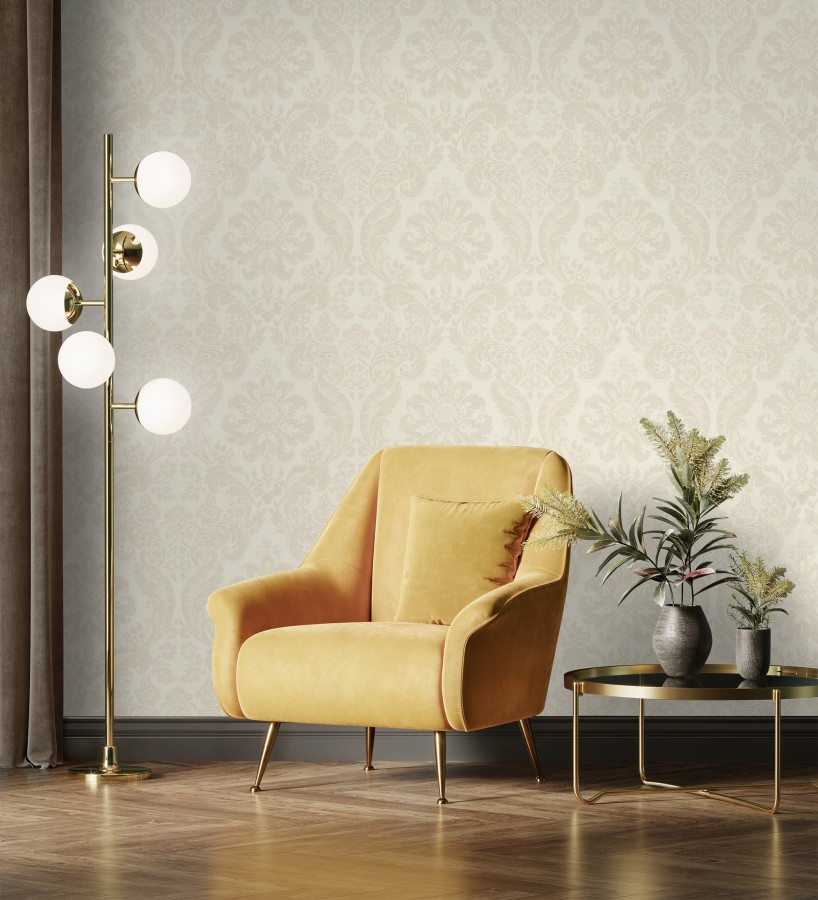 Papel pintado damasco en relieve con terciopelo color beige  Adagio 683773