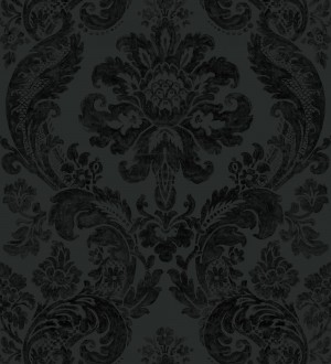Papel pintado damasco en relieve con terciopelo color negro Adagio 683774