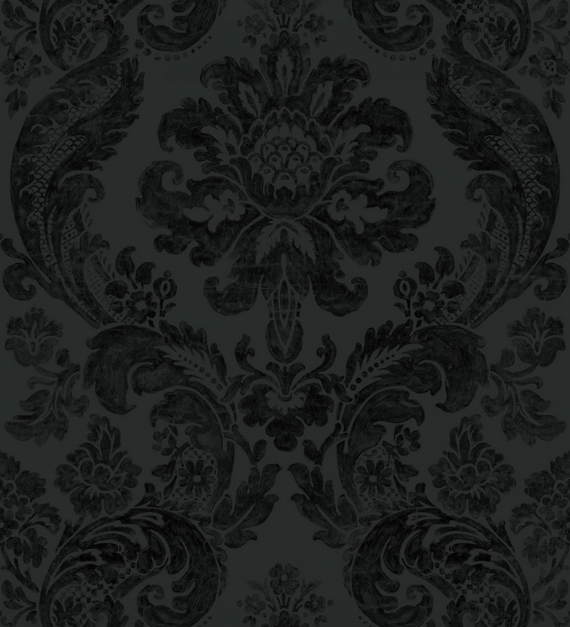 Papel pintado damasco en relieve con terciopelo color negro  Adagio 683774