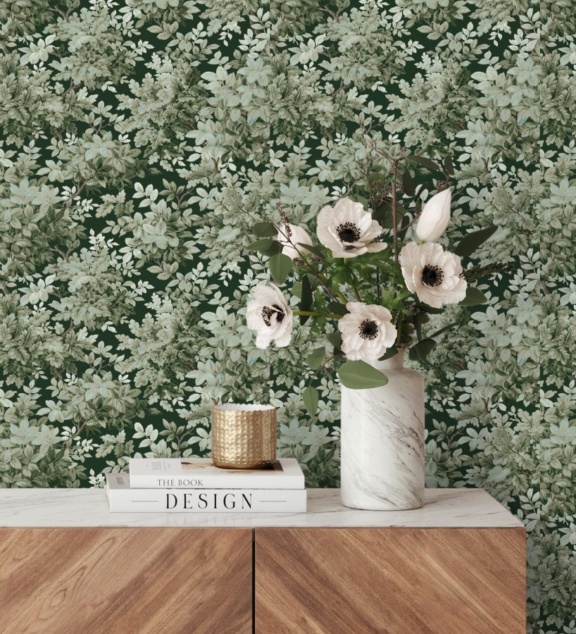 Papel pintado bosque frondoso tonos verde oliva  Cotswold Foliage 683776