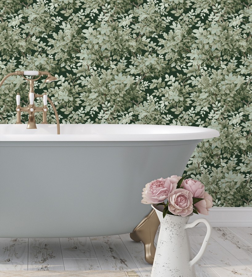 Papel pintado bosque frondoso tonos verde oliva  Cotswold Foliage 683776