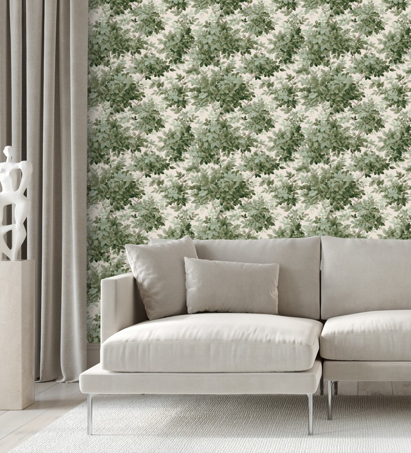 Papel pintado bosque frondoso tonos verde y crema  Cotswold Foliage 683778