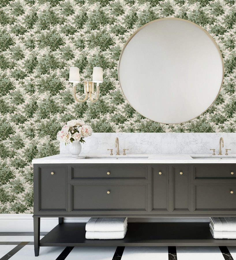 Papel pintado bosque frondoso tonos verde y crema  Cotswold Foliage 683778