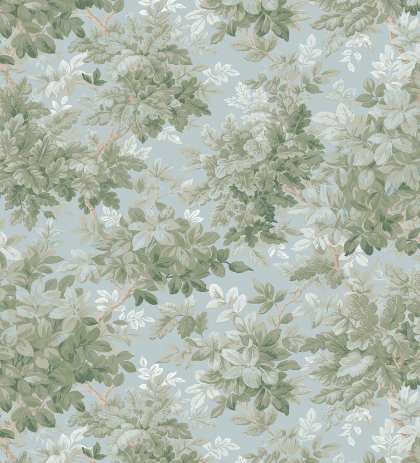 Papel pintado bosque frondoso tonos verde y azul pastel  Cotswold Foliage 683779