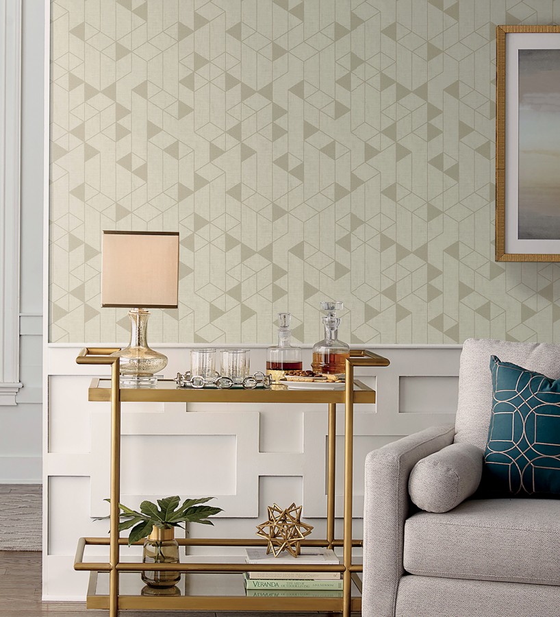 Papel pintado estructura lineal con trama textil color beige tostado  Crystal Grid 683784