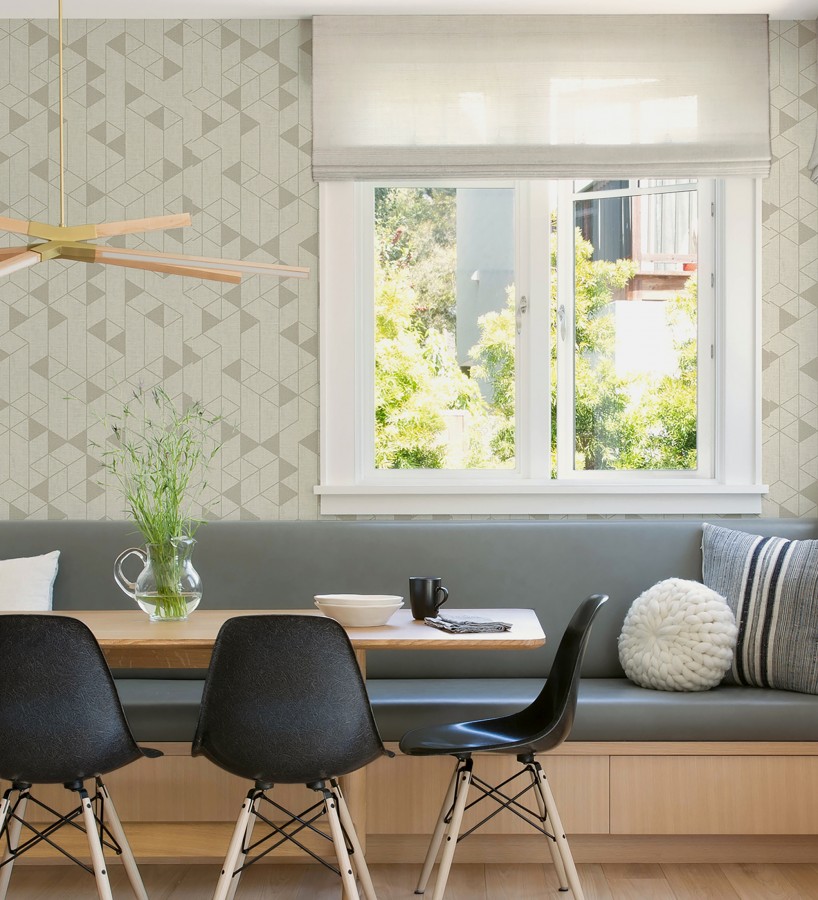 Papel pintado estructura lineal con trama textil color beige tostado  Crystal Grid 683784