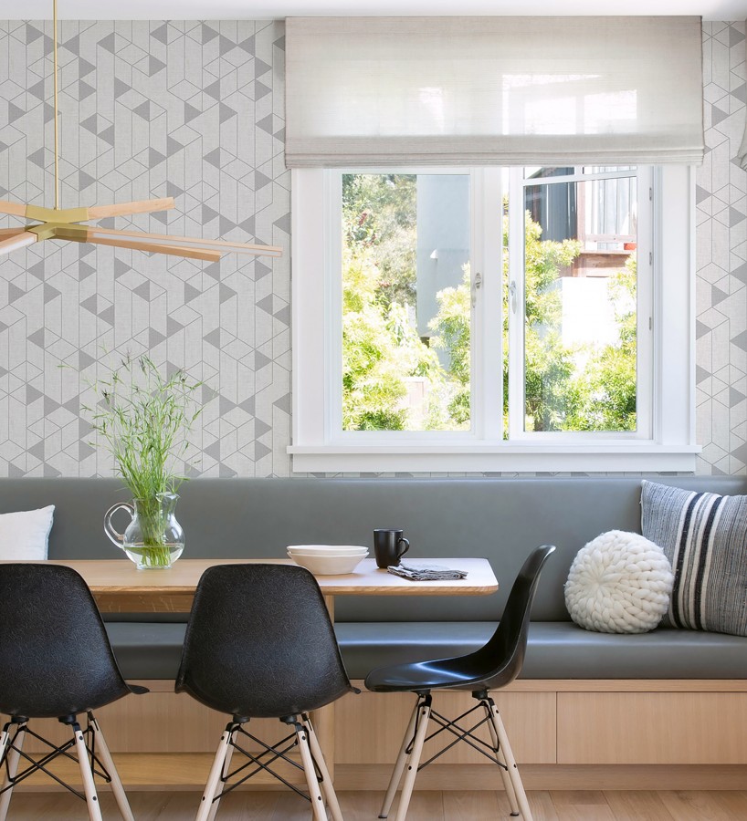 Papel pintado estructura lineal con trama textil color gris y plata  Crystal Grid 683785