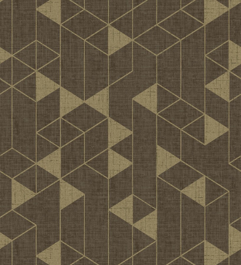 Papel pintado estructura lineal con trama textil color marrón y oro  Crystal Grid 683787