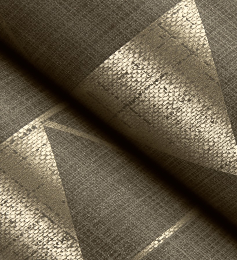 Papel pintado estructura lineal con trama textil color marrón y oro  Crystal Grid 683787