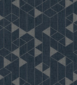 Papel pintado estructura lineal con trama textil color azul y gris metalizado Crystal Grid 683789