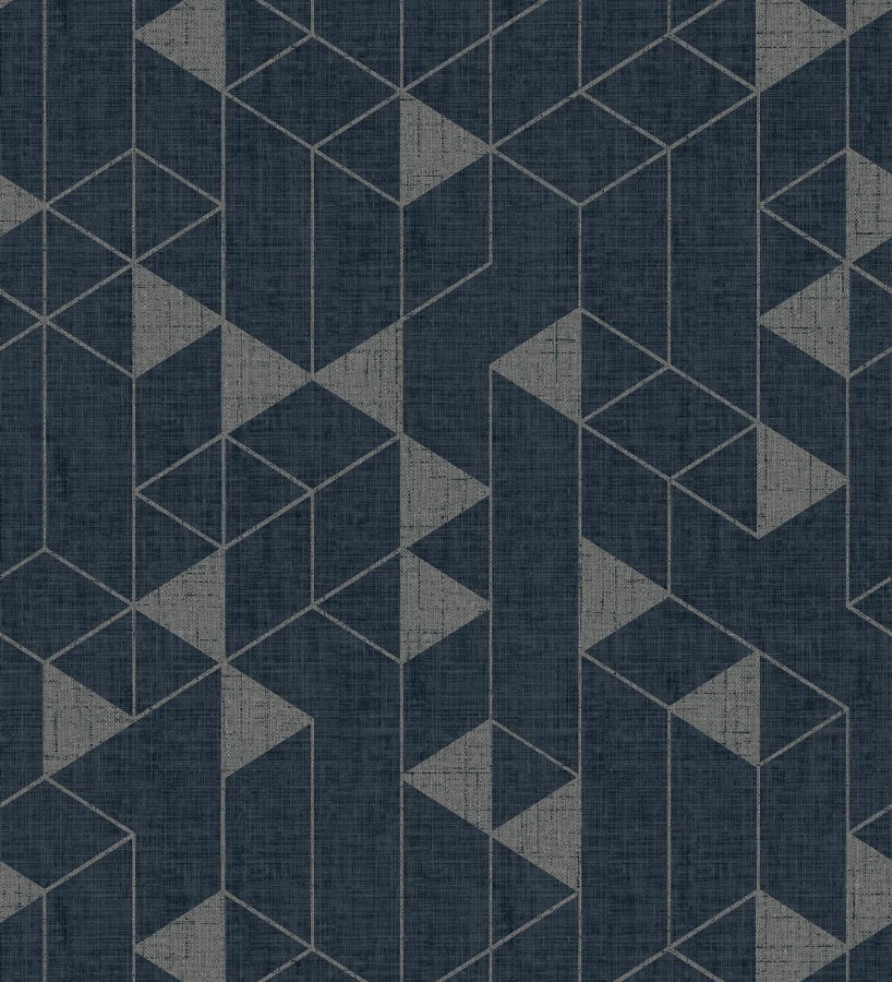 Papel pintado estructura lineal con trama textil color azul y gris metalizado  Crystal Grid 683789