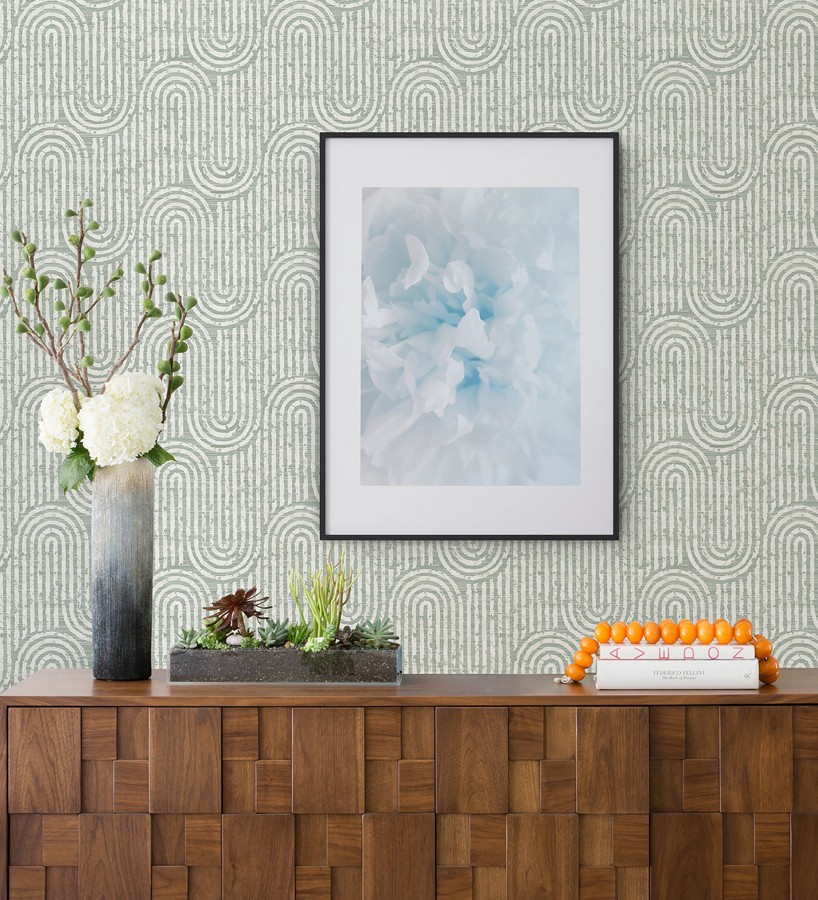 Papel pintado arcos geométricos verde  Juma Arch 683803