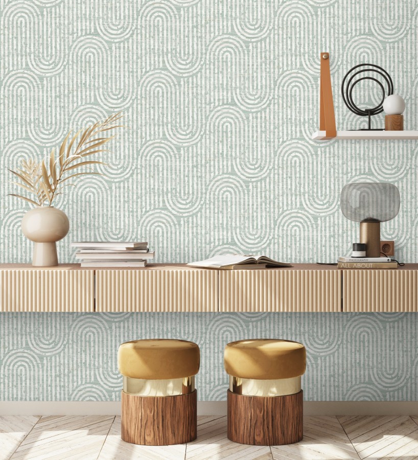 Papel pintado arcos geométricos verde  Juma Arch 683803