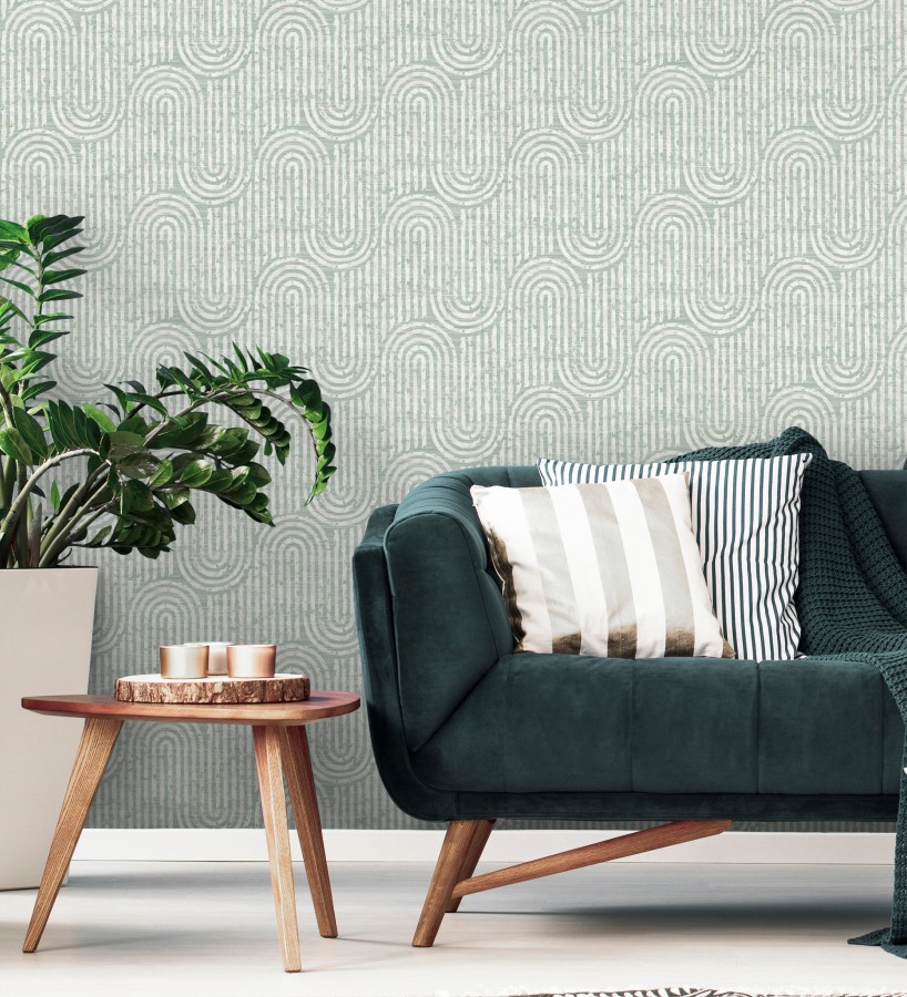 Papel pintado arcos geométricos verde  Juma Arch 683803