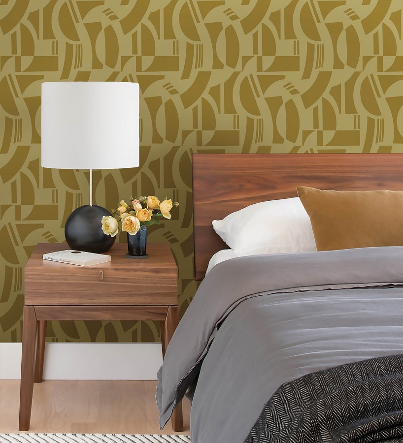 Papel pintado de figuras abstratas en terciopelo amarillo con relieve  Velvet Strata 683811