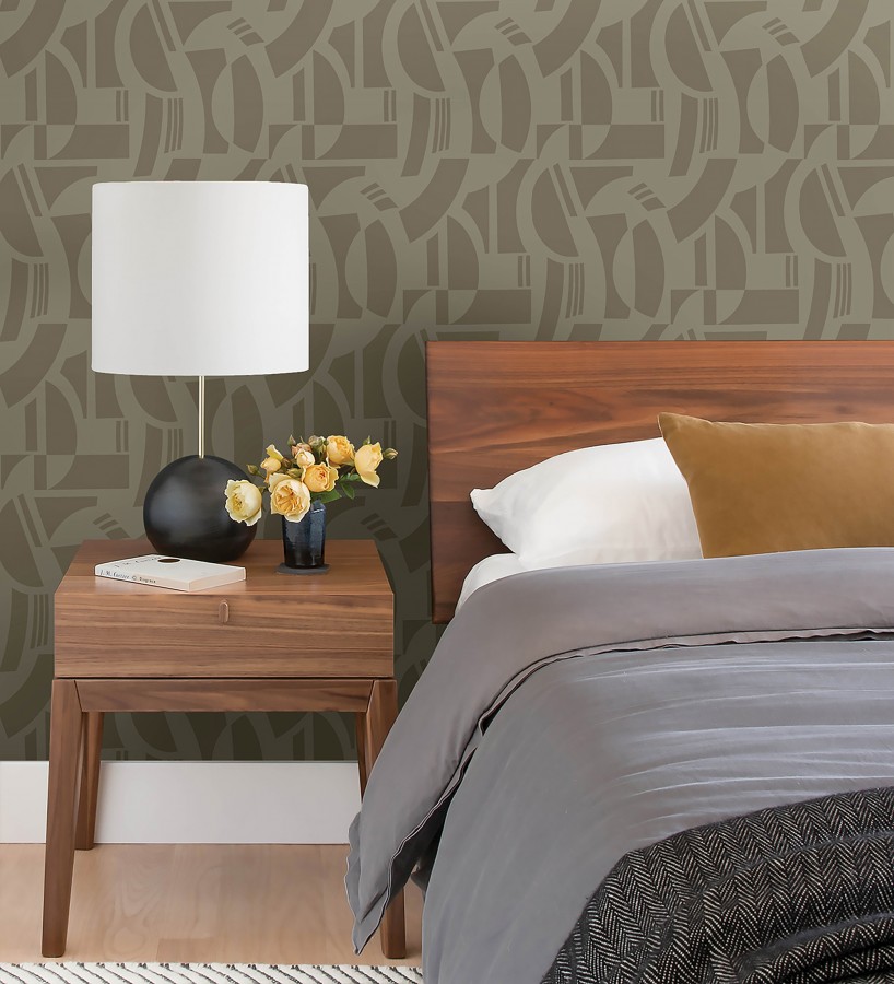 Papel pintado de figuras abstratas en terciopelo beige tostado con relieve  Velvet Strata 683812