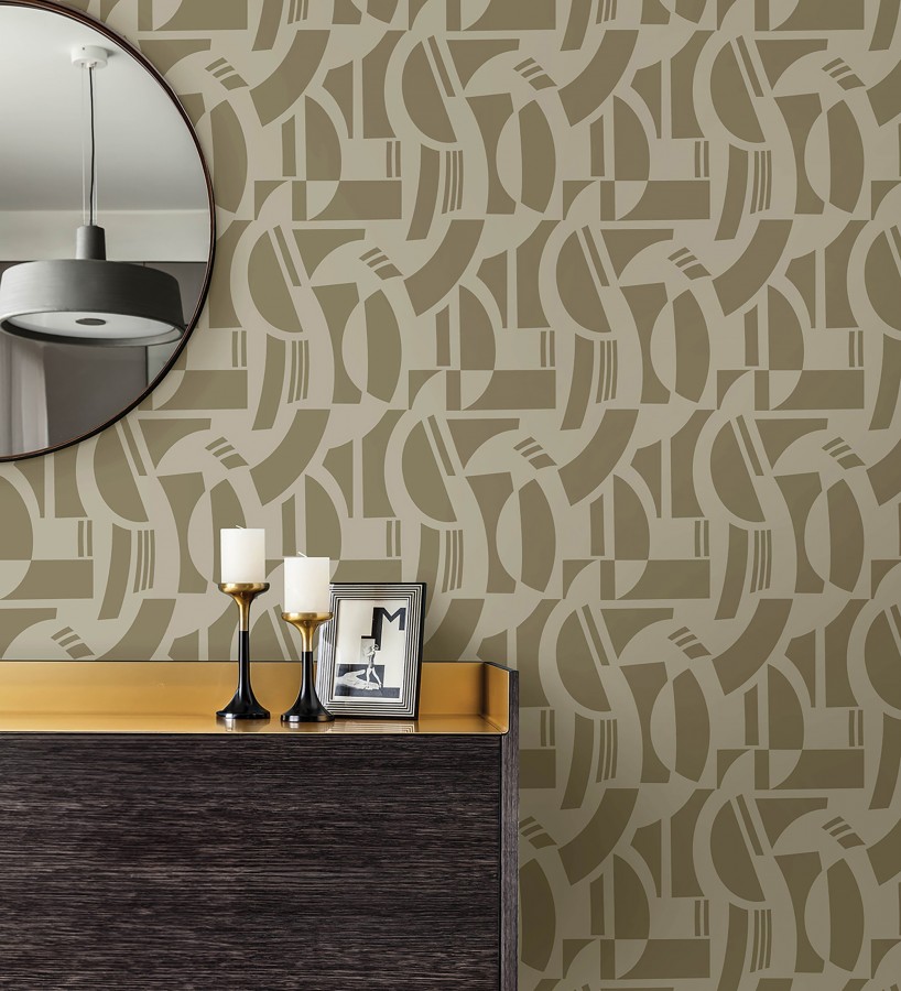 Papel pintado de figuras abstratas en terciopelo beige tostado con relieve  Velvet Strata 683812