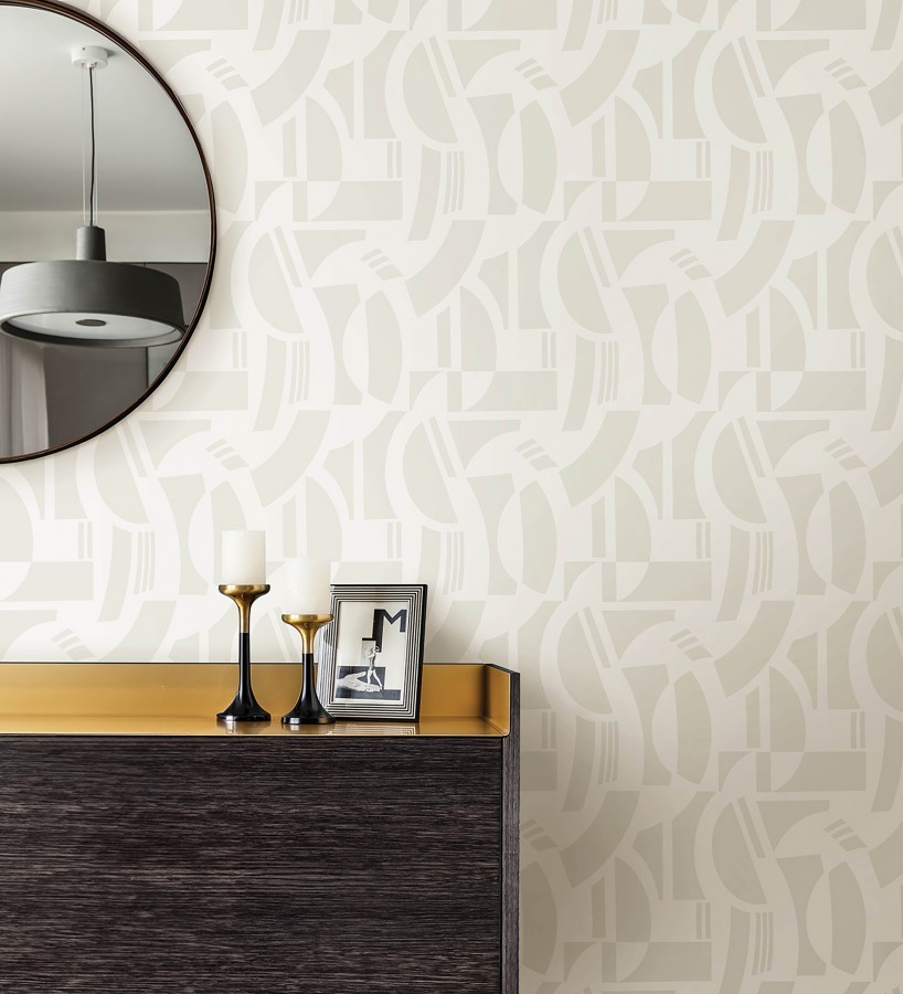 Papel pintado de figuras abstratas en terciopelo beige con relieve  Velvet Strata 683813