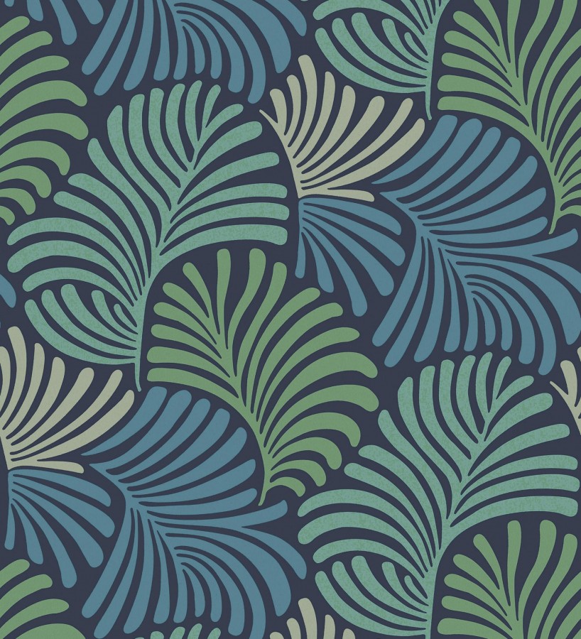 Papel pintado de hojas estilo retro colores verde y azul  Amara Palms 683824