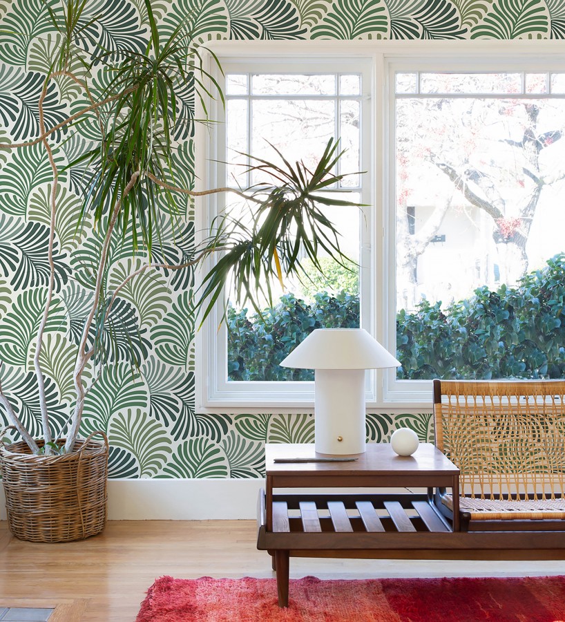 Papel pintado de hojas estilo retro colores verdes  Amara Palms 683825