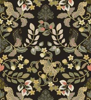 Papel pintado jardín de leopardos fondo negro  Liana Eden 683829