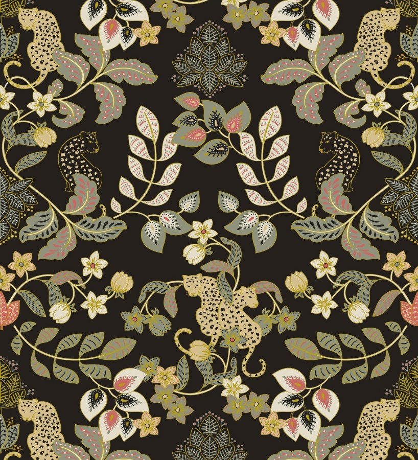 Papel pintado jardín de leopardos fondo negro   Liana Eden 683829