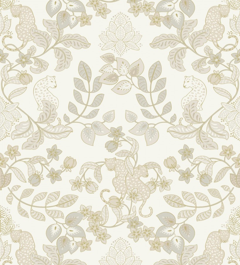 Papel pintado jardín de leopardos fondo blanco roto   Liana Eden 683830