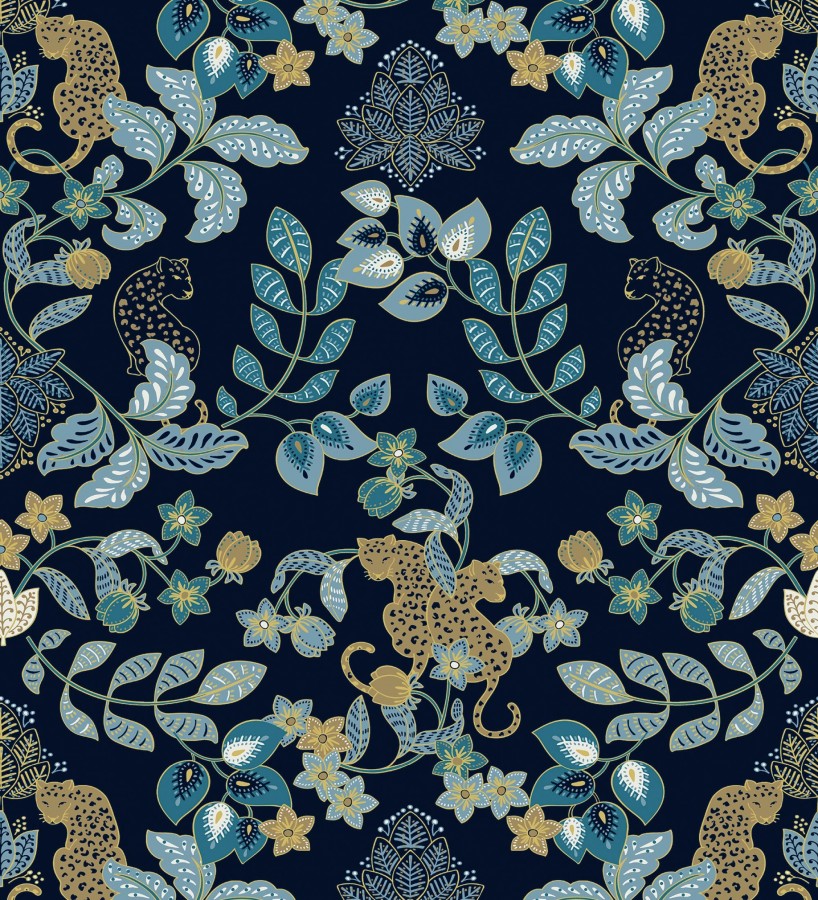 Papel pintado jardín de leopardos fondo negro oscuro  Liana Eden 683831