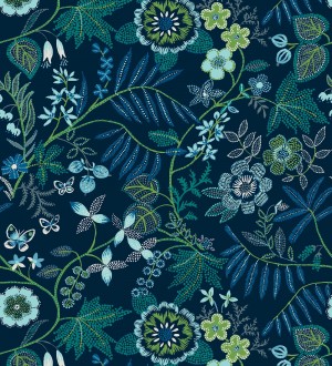 Papel pintado botánico con flores pintadas en técnica de puntillismo Jasmine Grove 683833