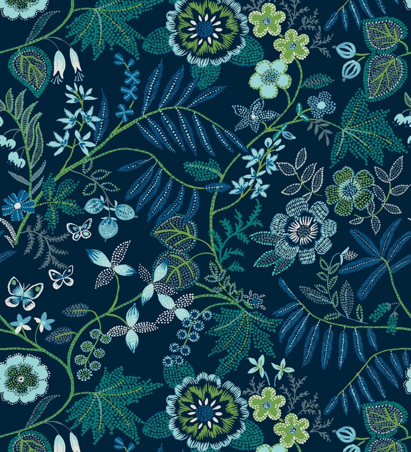 Papel pintado botánico con flores pintadas en técnica de puntillismo  Jasmine Grove 683833