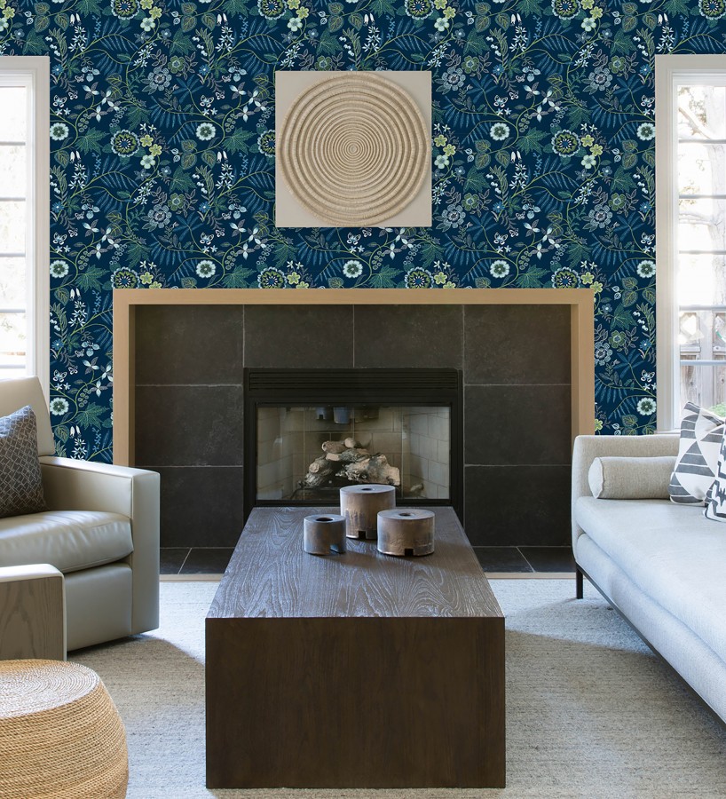 Papel pintado botánico con flores pintadas en técnica de puntillismo  Jasmine Grove 683833