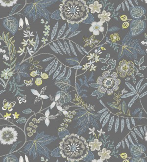 Papel pintado botánico con flores pintadas en técnica de puntillismo Jasmine Grove 683834