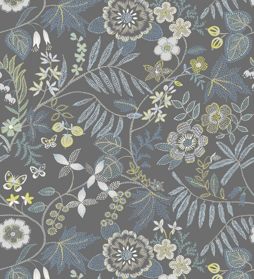 Papel pintado botánico con flores pintadas en técnica de puntillismo  Jasmine Grove 683834